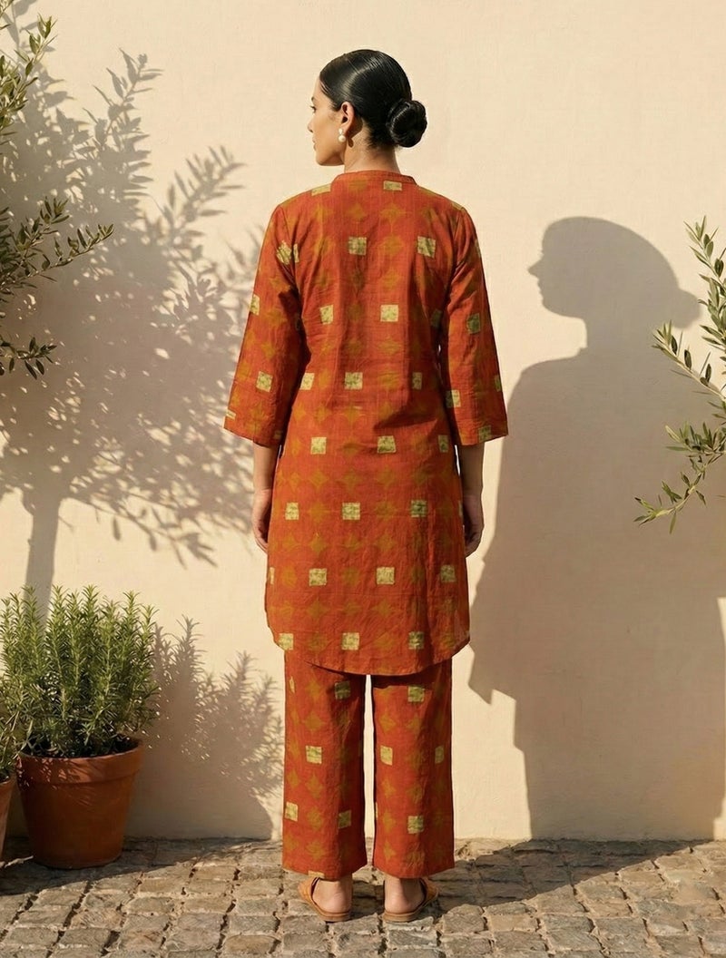 trueBrowns Rust Geometric Print Kurta Pant Set - Image 2